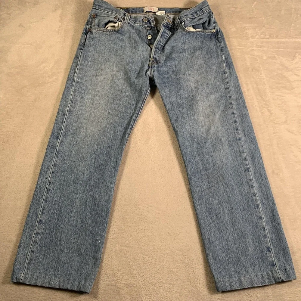 VTG Levis‎ 501 Jeans Mens 31x27 Blue Denim Straight Button Fly Light Wash Hemmed